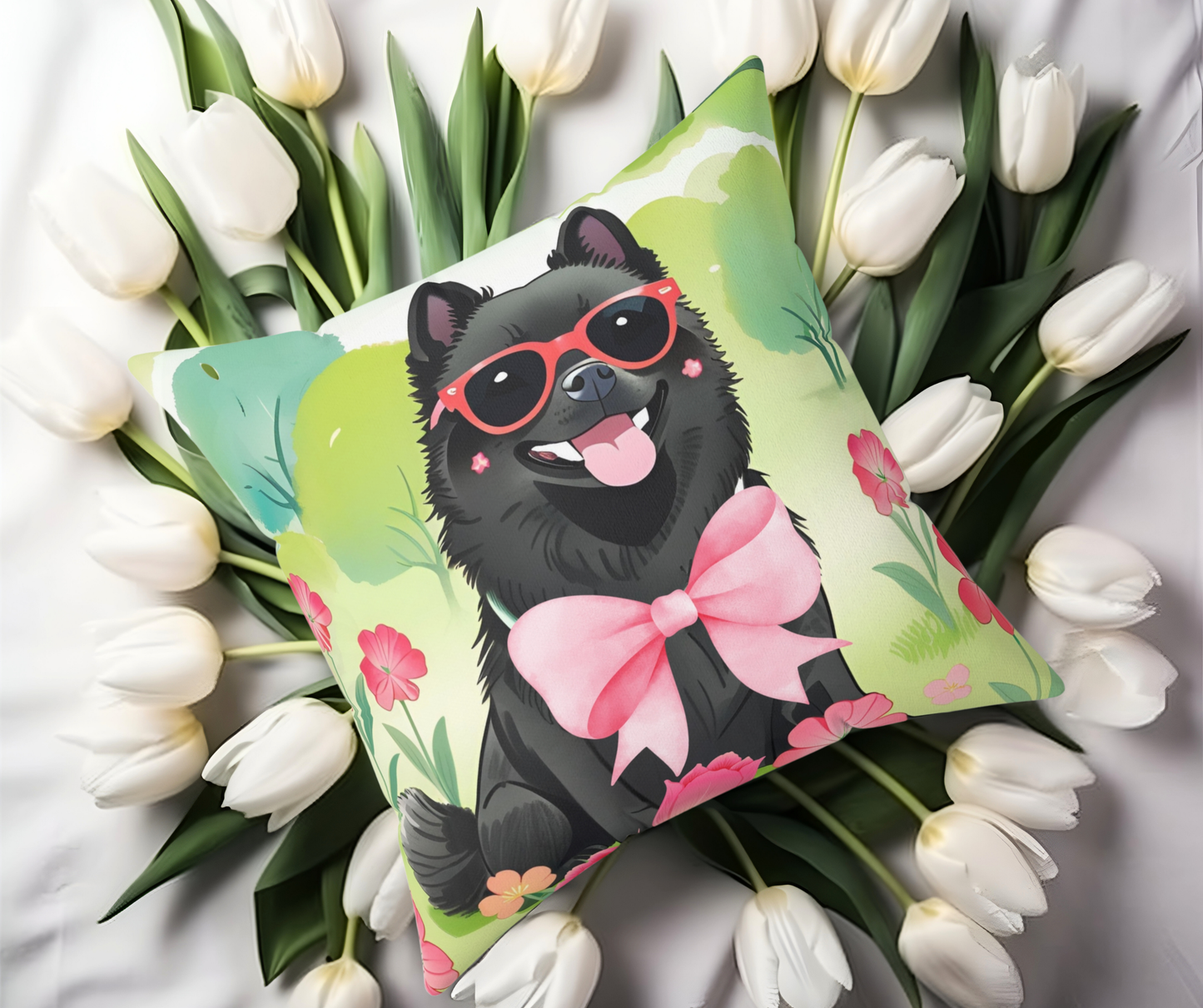 Schipperke in Bloom Throw Pillow