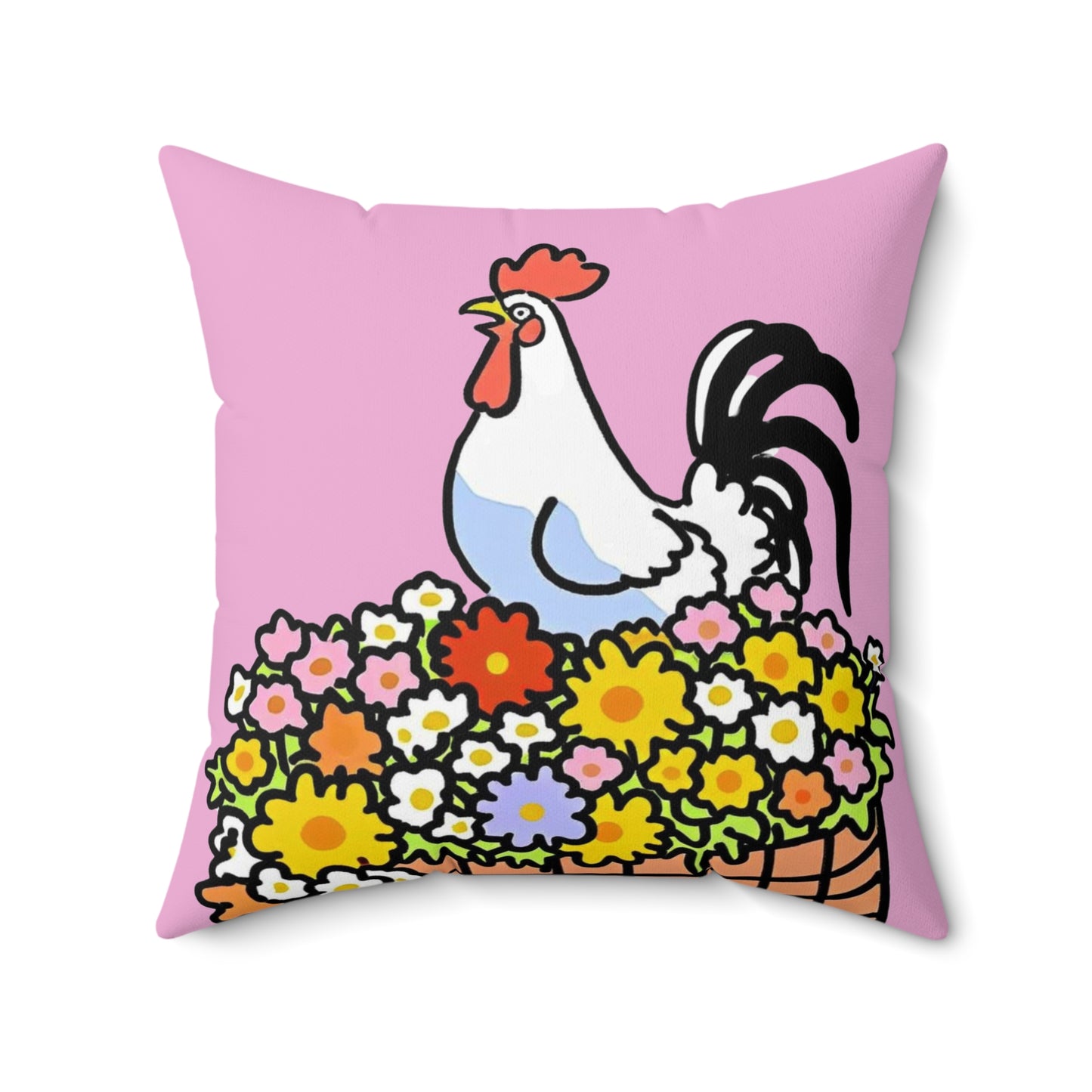Floral Rooster Throw Pillow