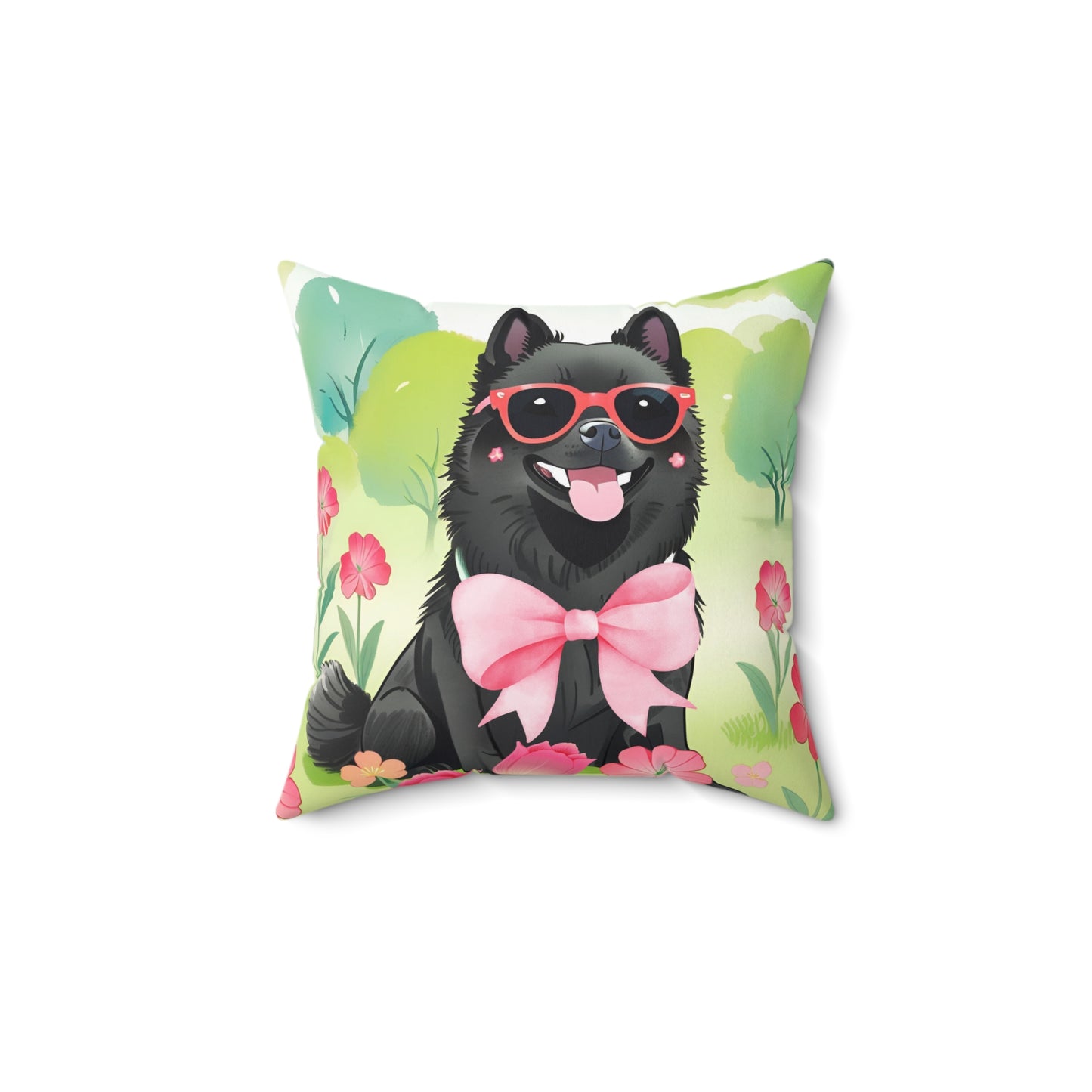 Schipperke in Bloom Throw Pillow