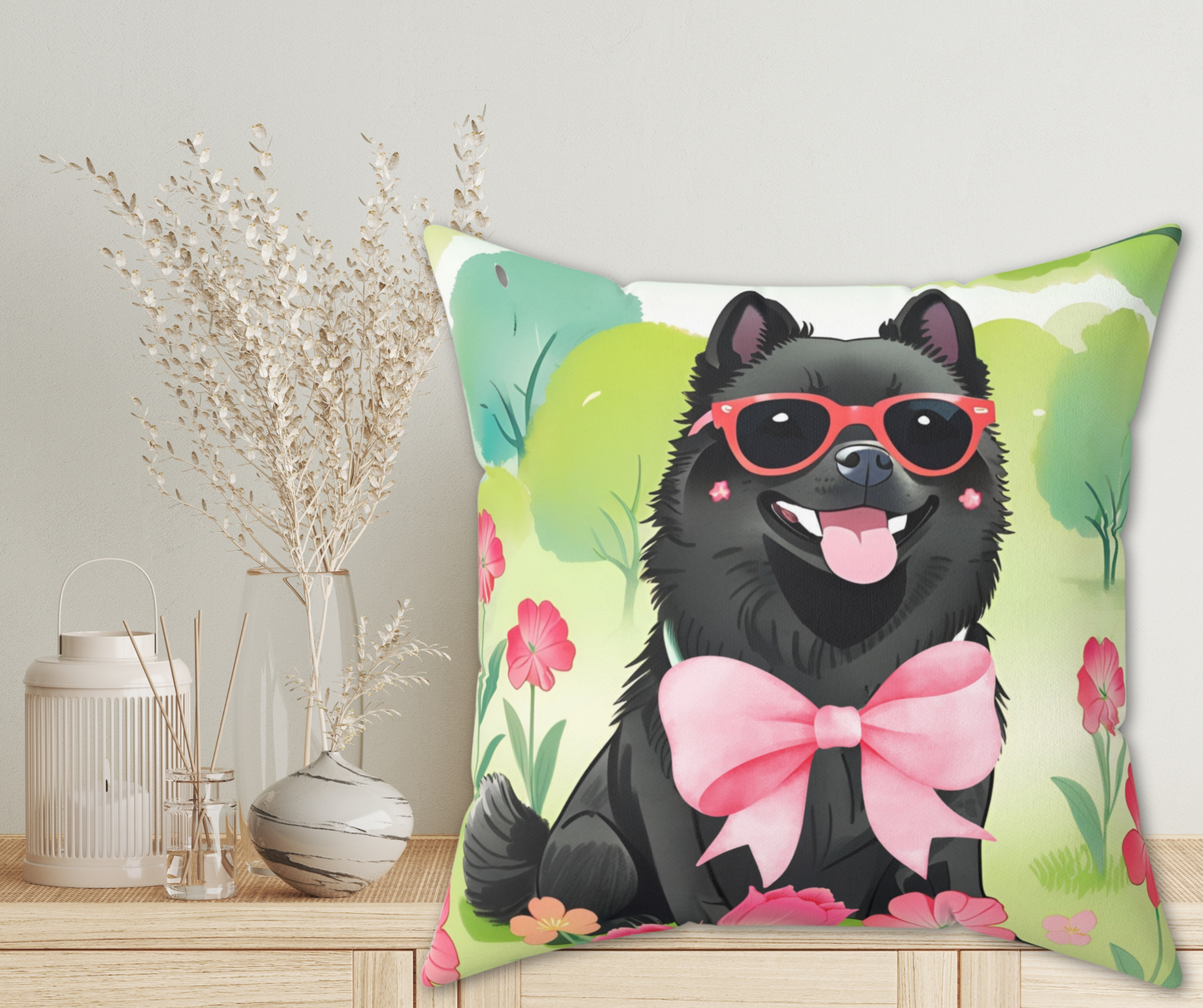 Schipperke in Bloom Throw Pillow