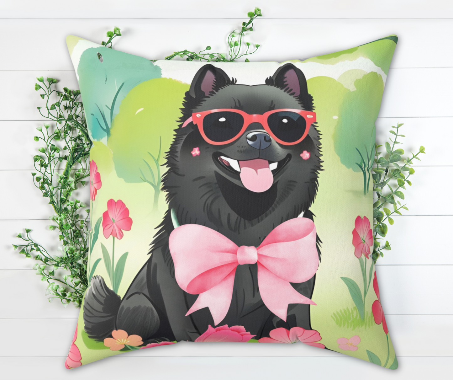 Schipperke in Bloom Throw Pillow