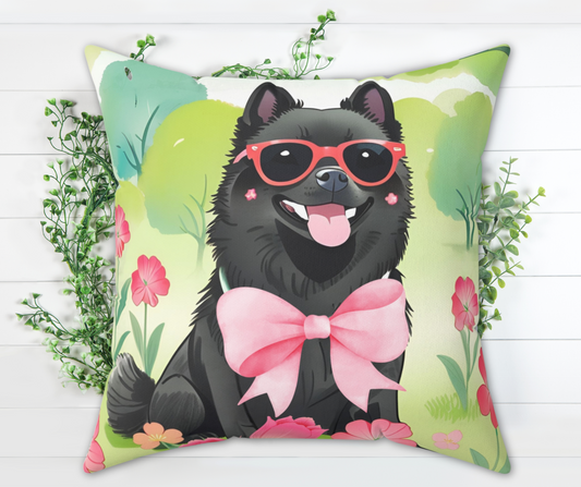 Schipperke in Bloom Throw Pillow
