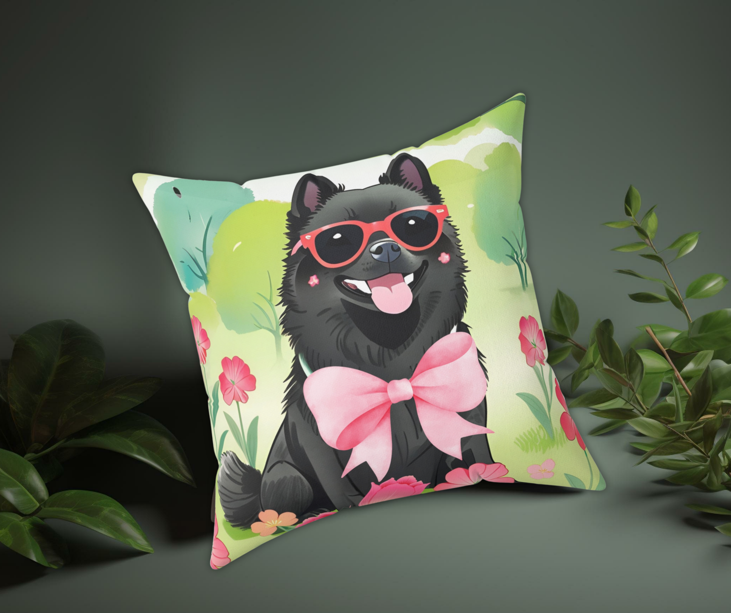 Schipperke in Bloom Throw Pillow